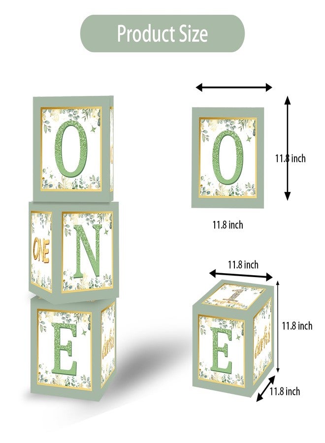 Racenaf 1st Birthday Boxes Decorations - 3Pcs Sage Green and Gold Miss Onederful Balloons Boxes for Girls One Year Old Party Cardboard Box Decor, 1st Birthday Party Supplies - Image 2